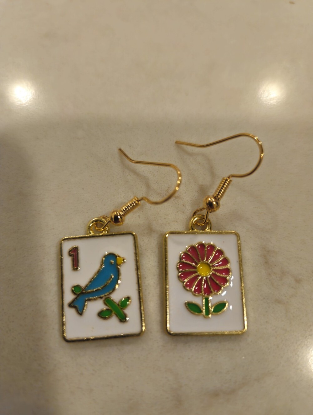 Mahjong Bird Bam Flower Statement Earrings